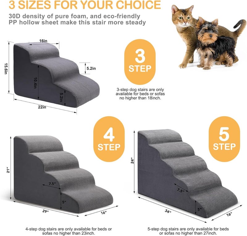 CiWiVOKi Dog Stairs for Bed, 5-Step Dog Steps for Couch and High Bed, Non-Slip Pet Stairs, 24" High Sofa Foam Ramp - Best for Small Pets, Older Cats with Joint Pain - Image 5